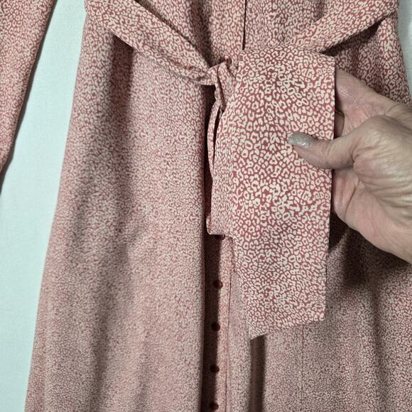 Rachel Parcell Fit & Flare Midi Shirtwaist Dress S Pink White Print Button Tie - Picture 4 of 16